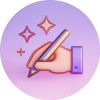 Hand holding a pencil ready to draw sparkly stars on a purple circular background.