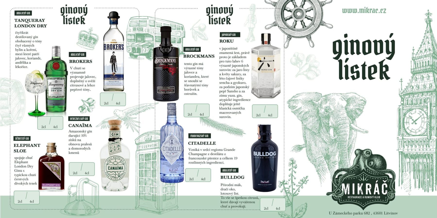 Foldable gin menu designed for Mikrac