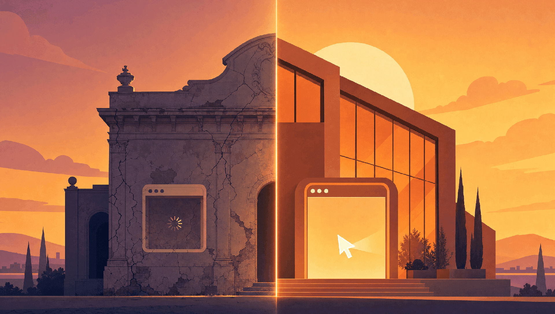 Signs your website needs a redesign: outdated webpage peeling away to reveal a modern layout