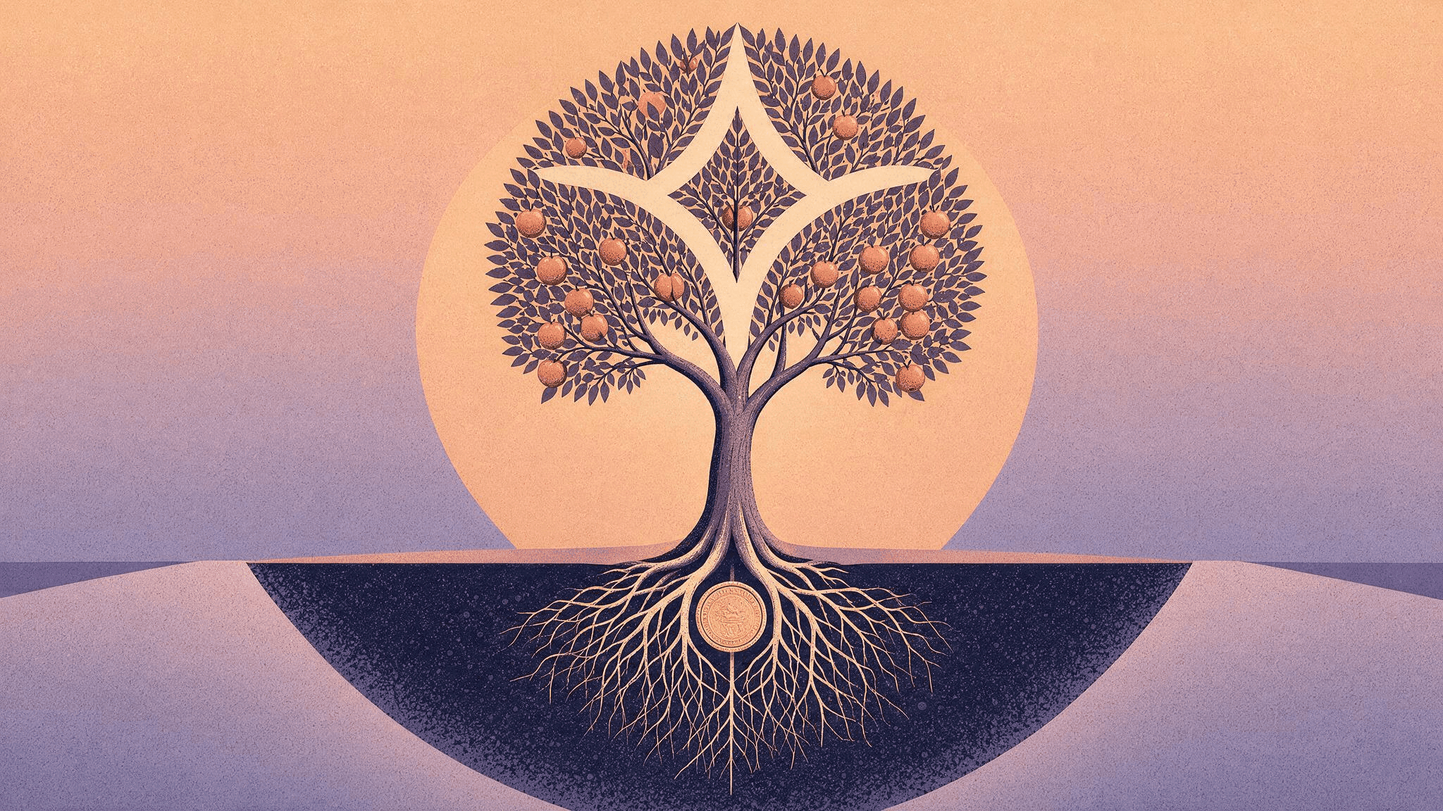 Is branding worth it: a coin planted as a seed growing into a tree whose canopy forms a brand mark