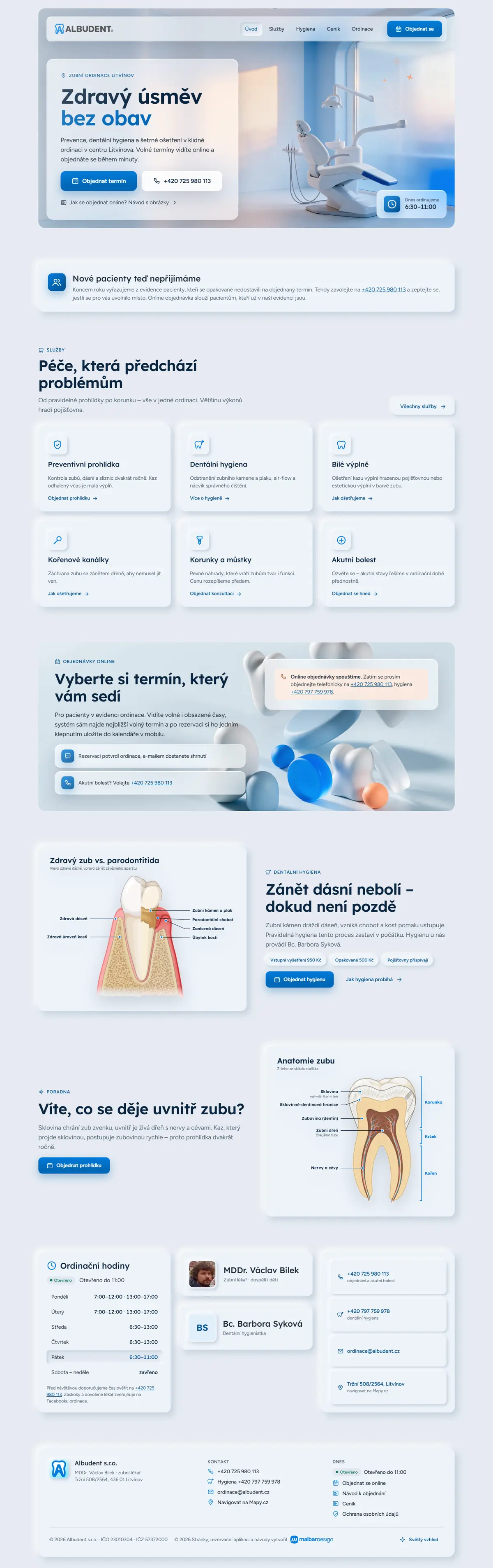 Albudent.cz website designed by MalbarDesign, full page