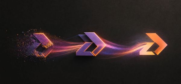 kinetic logo design — abstract brand mark shown in three motion phases morphing across the frame