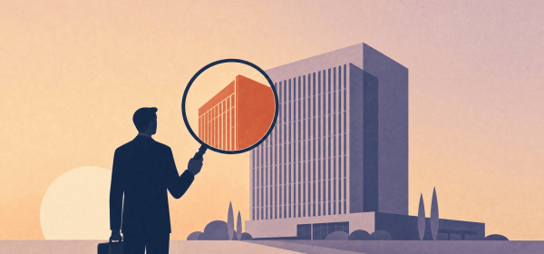 Employer branding — a candidate examining a company through a magnifying glass before applying