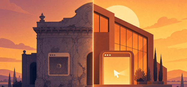 Signs your website needs a redesign — outdated webpage peeling away to reveal a modern layout