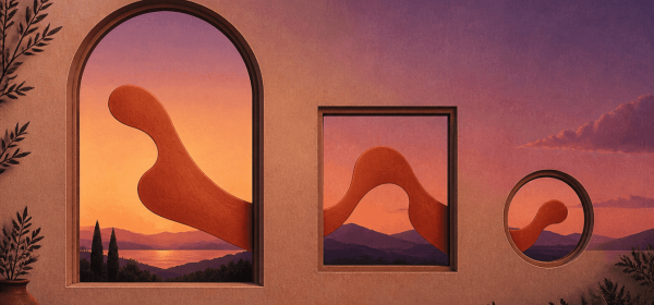 Does your logo need to move — a fluid terracotta brand mark flowing between three differently shaped window frames